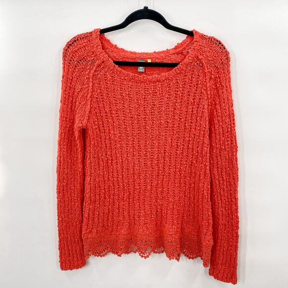 Anthropologie Knitted and Knotted Sweater Coral Pink Chunky Knit Womens Medium - Picture 1 of 4